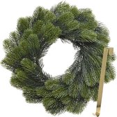 Kerstkrans 50 cm - groen - met gouden hanger/ophanghaak - kerstversiering