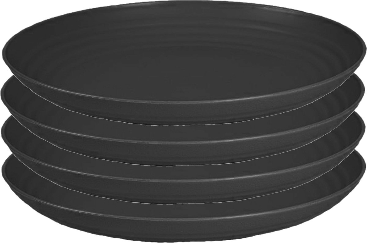 PlasticForte Rond bord/camping bord - 4x - D22 cm - zwart - kunststof