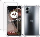 Hoesje geschikt voor Motorola Moto G14 + 2x Screenprotector – Tempered Glass - Extreme Shock Case Transparant