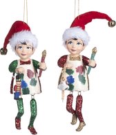 Viv! Christmas Kerstornament - Schilder elfjes - set van 2 - rood groen wit - 16,5cm