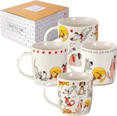 Koffiekopjes met hondenmotieven - Keramische koffiemok - Cadeau voor hondenliefhebbers, hondenbezitters en hondenliefhebbers - Set van 4