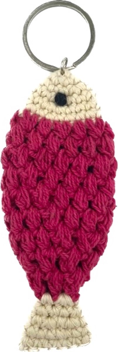Luna-Leena duurzame vis sleutelhanger fuchsia / tas bedel van bio katoen - hand gehaakt in Nepal - fish keychain - sea - fishing - ichthus - cadeau - bag charm