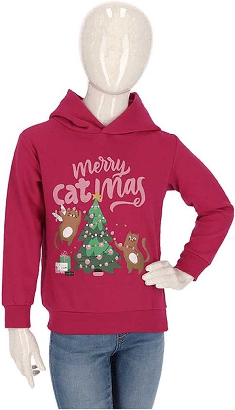 Apollo - Kids - Kerst - Hoodie - Merry - Catmas - Cyclaam - Maat 92/98