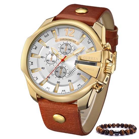 Horloges voor Mannen Heren Horloge Curren Herenhorloge Watch - Jongens Horloges - Incl. Horlogebox Geschenkdoos - Bruin Zwart