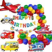 Verjaardag Versiering - Baby / Kind - Happy Birthday Decoratie - 1e Helium Latex & Folie Ballonnen - Jongen - Transport - Auto - Bus - Vliegtuig