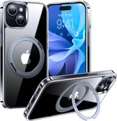 Torras geschikt voor iPhone 15 MagSafe draadloos oplaadbare hoesje met 360° verstelbaar Kickstand standaard - Transparant