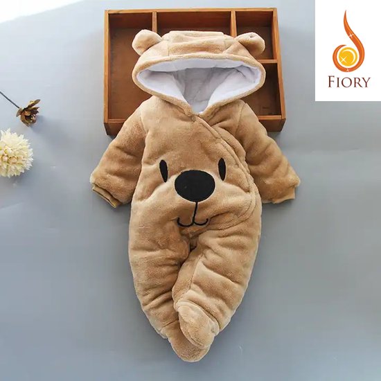 Fiory Combinaison Bébé ours| De 0 à 7 mois| combinaison| manteau doux| Vêtements bébé| Costume d'hiver| Chapeau et Oreilles| 0-7 mois| marron
