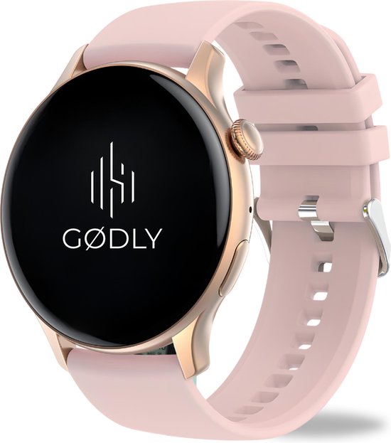 GØDLY® Amoled Smartwatch 46mm - Smartwatch Dames - Horloge – HD - Stappenteller - Kcal Teller - Slaapmeter - Hartslagmeter - Saturatiemeter - Geschikt voor iOS en Android - Roze