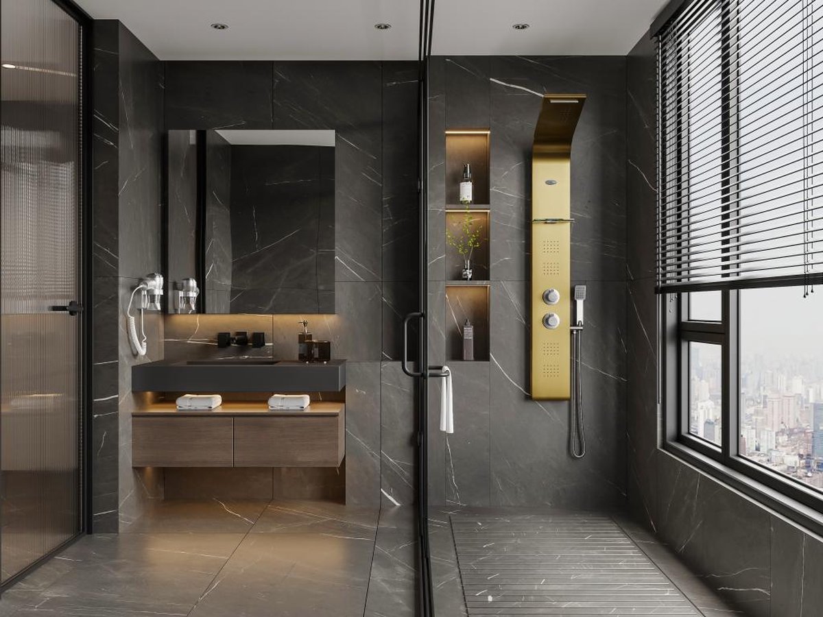 Shower & Design Douchekolom met thermostaatkraan en massagestralen JOSTA - goud - 45 x 150 cm L 45 cm x H 150 cm x D 20 cm