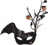 Halloween Oogmasker Zwart - Vleermuis Masker - Met Pompoenen - One Size