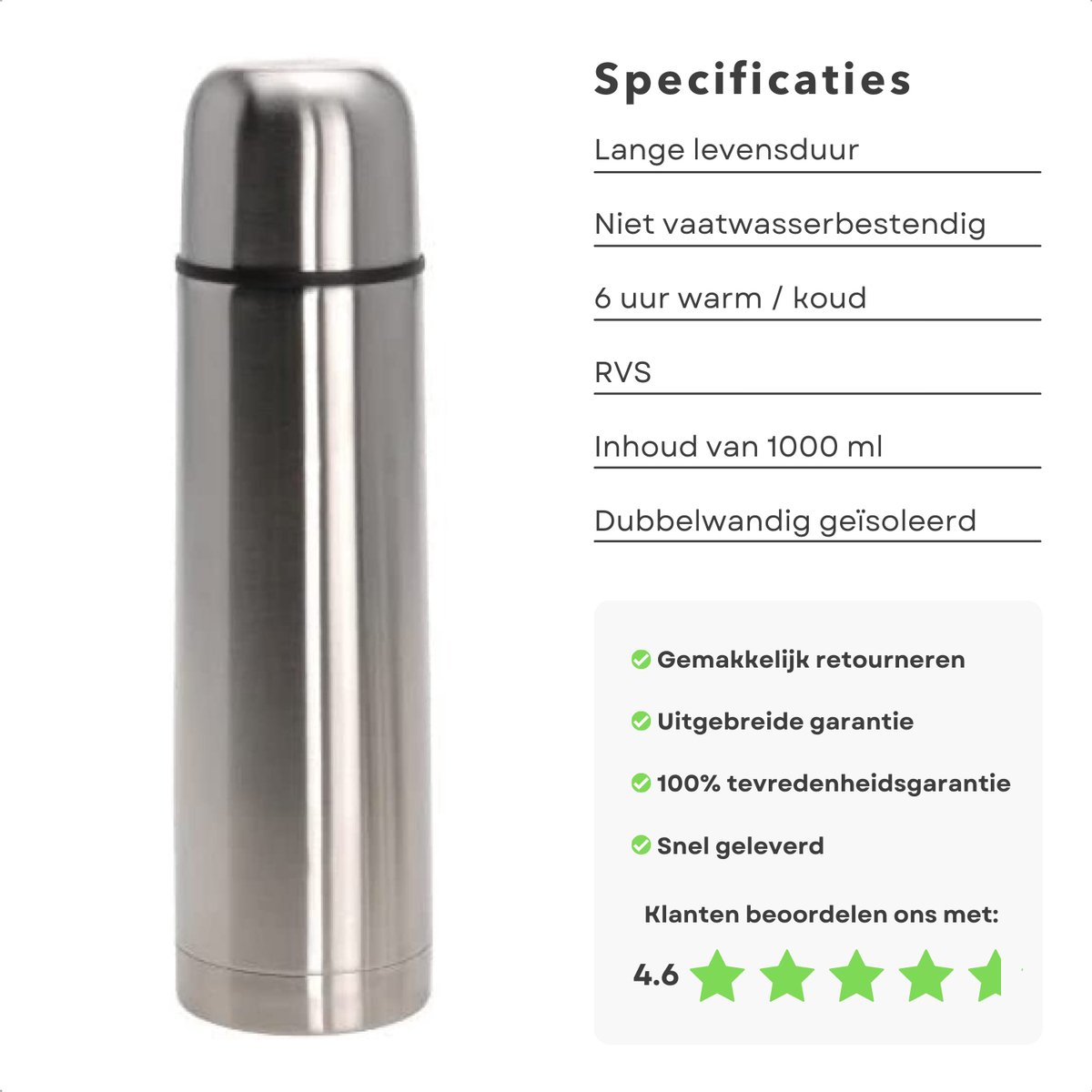 Isolatiekan 1L met 2 Bekers - 1000ml - Thermoskan - Isolatiefles - Drinkfles Vacuüm Geïsoleerd - BPA-Vrij – foto 4