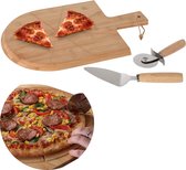 Cheqo® Pizza Snijplank - Pizza Set - Pizza Serveerset - Met Pizzasnijder en Spatel - Pizza Snijder - RVS - Duurzaam Bamboe - 43x30x1.5cm
