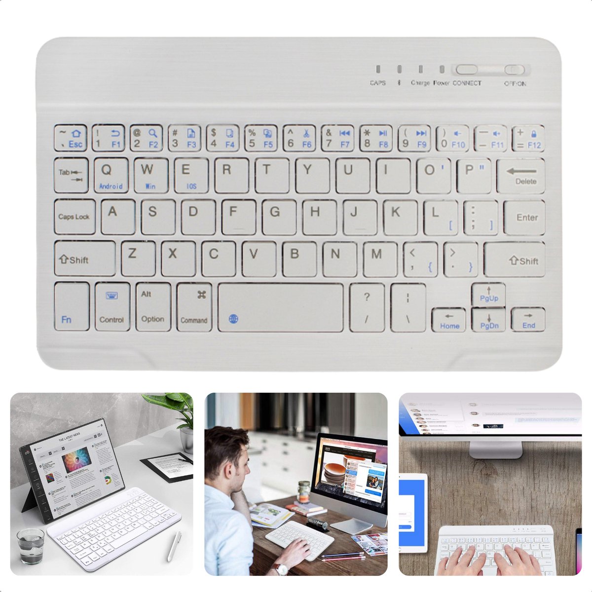 Cheqo® Universeel Draadloos Toetsenbord - Geschikt voor Laptops, Tablets, Computers, Smart TV's - Bluetooth - Met Oplaadkabels - Toetsenbord voor Tablet - Toetsenbord voor TV