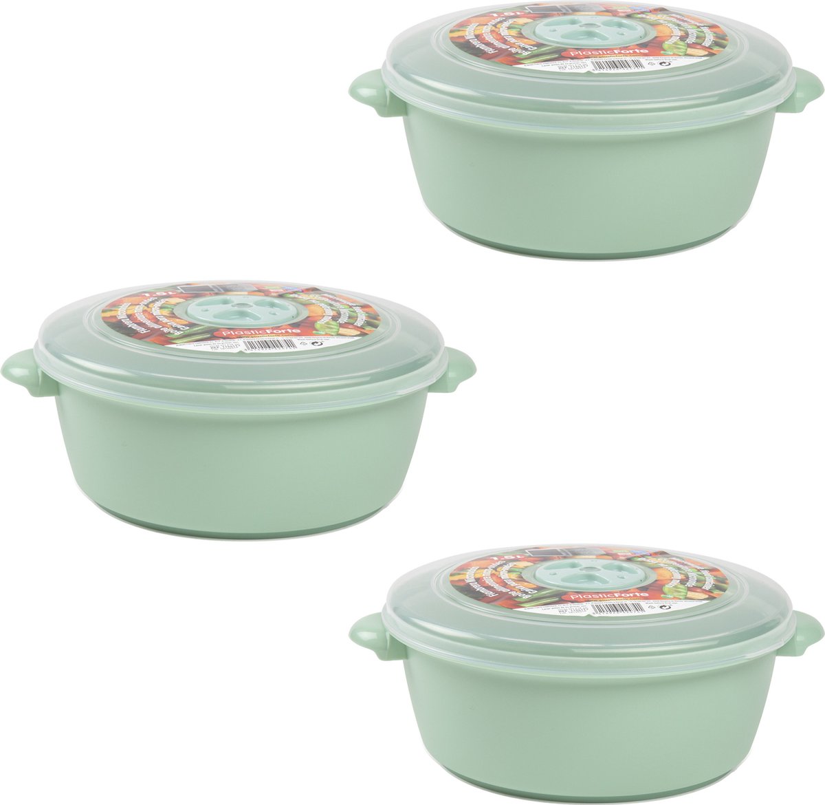 Plasticforte Magnetronschaal met deksel/ventiel - 3x - 1,5L - lichtgroen - kunststof - BPA vrij