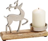 Kaarsen Houder Kandelaar met ELAND of RENDIER van Metaal op een standaard van echt Mangohout (16 cm)