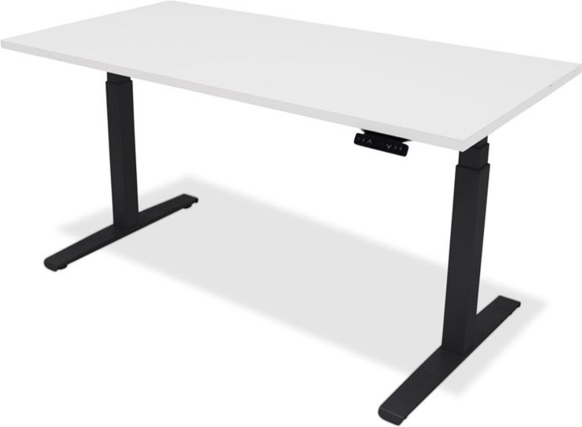 Zit sta bureau - hoog laag bureau - staan zit bureau - staand bureau – verstelbaar bureau – game bureau – 160 x 80 cm – zwart onderstel – wit bureaublad