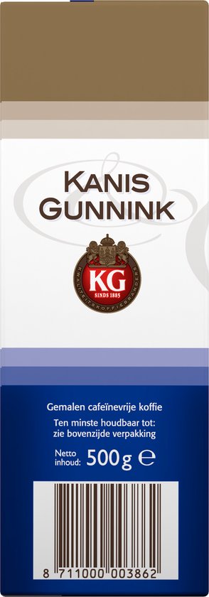 Achterkant verpakking Kanis & Gunnink gemalen cafeïnevrije koffie, 500g