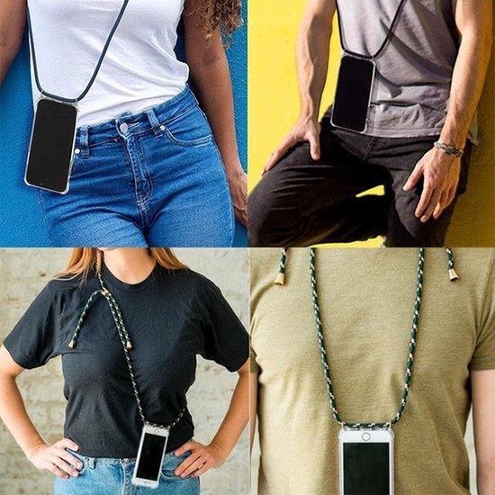Étui de téléphone avec cordon adapté pour iPhone 7/8/SE 2020 - Zwart/ Or - Cordon téléphonique, Coque arrière, Collier, Transparent - de Heble®