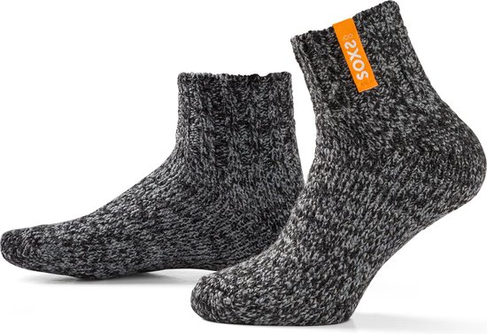 SOXS® Wollen sokken | SOX3621 | Donkergrijs | Enkelhoogte | Maat 42-46 | Flame orange label