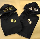 Hoodie set koppel goals-Golden Team met voorletters-Zwart-Maat XXL