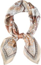 Luxe Dames Neksjaal Beige, Bloemen print -Sjaaltje Youhomy accessoires sjaal 70x70cm - Zijde zachte Sjaaltje- Hoofdsjaal- Cadeau voor vrouwen , dames-Moederdag - Valentijnsdag cadeau| Stewardess Sjaaltje Beige