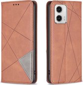 Mobigear Rhombus Slim Bookcase Case - Convient pour Motorola Moto G73 - Étui pour téléphone portable - Marron