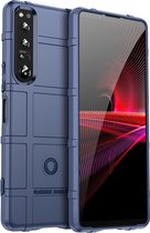 Mobigear Hoesje geschikt voor Sony Xperia 1 V Telefoonhoesje Flexibel TPU | Mobigear Rugged Shield Backcover Shockproof | Schokbestendig Xperia 1 V Telefoonhoesje | Anti Shock Proof - Blauw