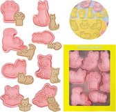 8 stuks uitsteekvormen voor dieren, koekjessnijders voor kinderen, koekjes, koekjesvormpjes, koekjesvormpjes, 3D-koekjesvormpjes, handpers, koekjesstempel voor fondant, taartdecoratie (D)