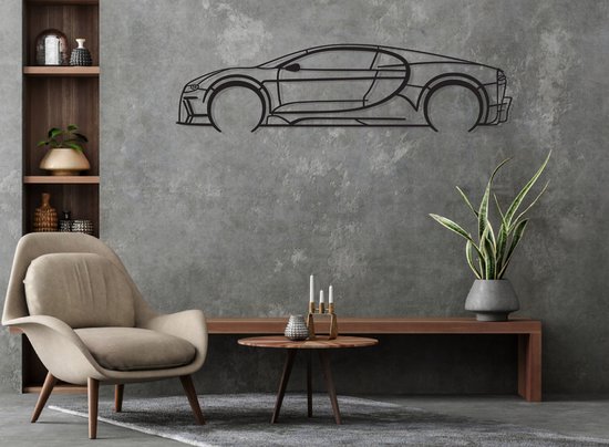 Bugatti Chiron Silhouette – Metaal Kunst - Wanddecoratie - Man Cave - Auto Decoratie - 80cm X 20cm - Muurdecoratie - Cadeau voor man