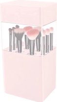 Opbergdoos voor make-upkwasten met deksel, transparante cosmeticakwast, organizer, stofdichte make-uphouder voor dresser slaapkamer badkamer (roze)