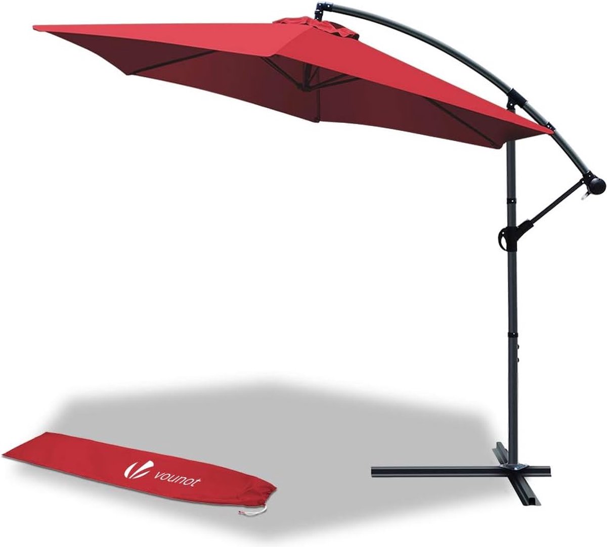 Zweefscherm, zeshoekig, 3 m, met zwengel tegen resten, zweefparasol, kantelbaar, 180 g/m², met uv-bescherming, hoogte 235 cm, 6 stalen staven, incl. beschermhoes, rood