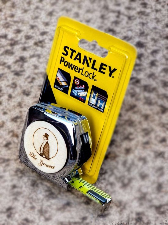 Mètre ruban Stanley avec logo, Mètre ruban Stanley avec naam ou texte  gravé, qualité