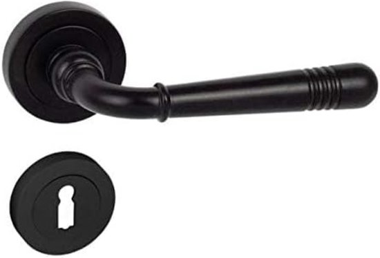 Zwarte Deurkrukset BB-bontbaard-set | ronde BB rozet | Deurklink voor kamer, griffier, griffier & interieur | deurbeslag van roestvrij staal | hoewel