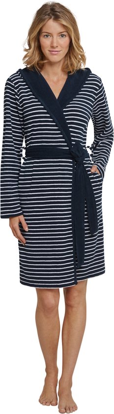 SCHIESSER selected! premium badjas - dames badjas met capuchon lichte badstof nachtblauw - Maat: 42