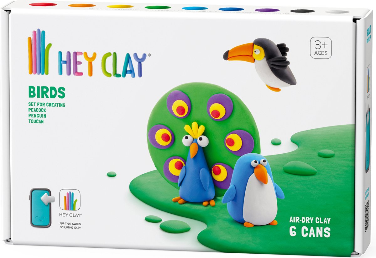 HeyClay - Birds: Toucan, Penguin, Peacock - 6 cans - Hey Clay