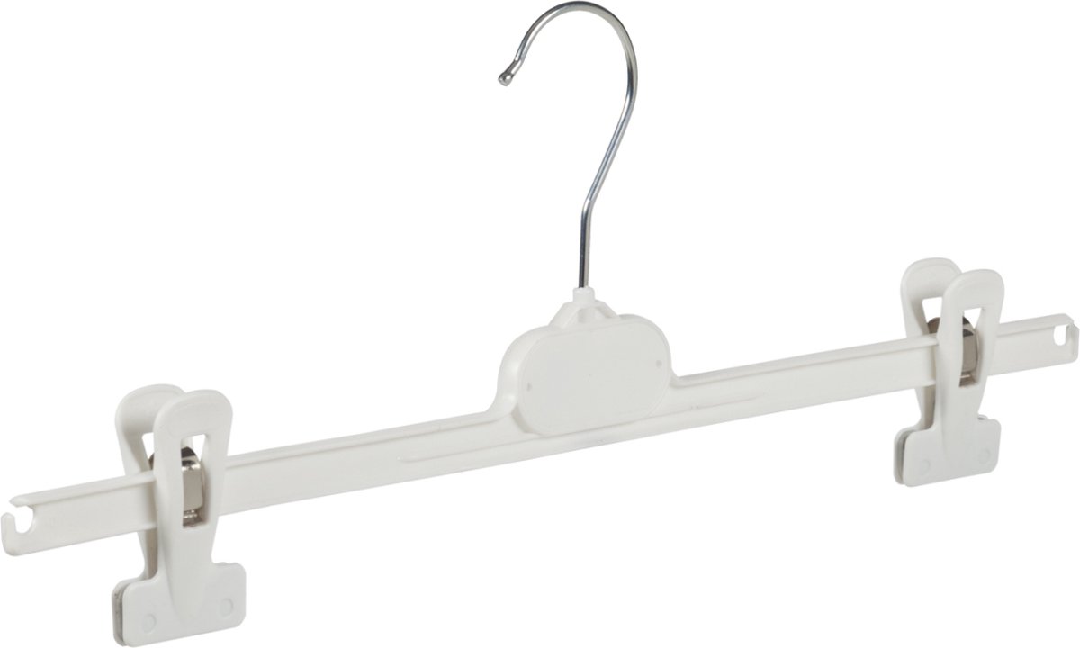 De Kledinghanger Gigant - 10 x Rokhanger / broekhanger / pantalonhanger / knijperhanger kunststof wit met anti-slip knijpers, 36 cm