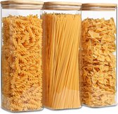 Glazen voorraaddozen voor spaghettipasta, met deksel, 2,0 l, 3 stuks, hoge, transparante, luchtdichte voorraaddoos met bamboedeksel voor pasta, meel, muesli, suiker, bonen