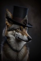 Klassieke wolf met hoed poster - 100 x 140 cm
