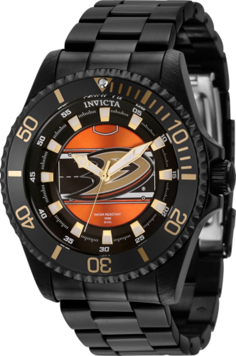 Invicta NHL - Anaheim Ducks 42257 Heren Horloge - Waterdicht - Analoog - Quartz Uurwerk - Roestvrij Staal met oranje Wijzerpl