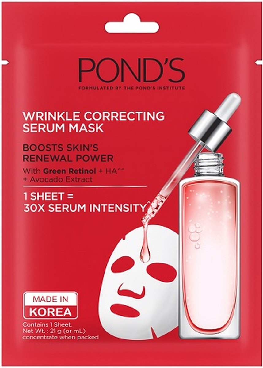 Goedkoopste Pond's Wrinkle Correcting Serum Gezichtsmasker - Rimpel Corrigerende Face Mask met Groene Retinol Hyaluronzuur en Avocado extract - Gezichtsmaskers Verzorging 1 x 21ml