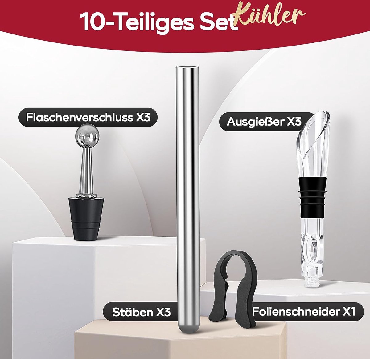Wijnkoelstaaf van roestvrij staal met schenktuit, wijnkoelset, wijnaccessoires, premium wijnkoeler voor wijnliefhebbers, staaf met karaf, accessoires voor wijndrinkers, cadeau-idee