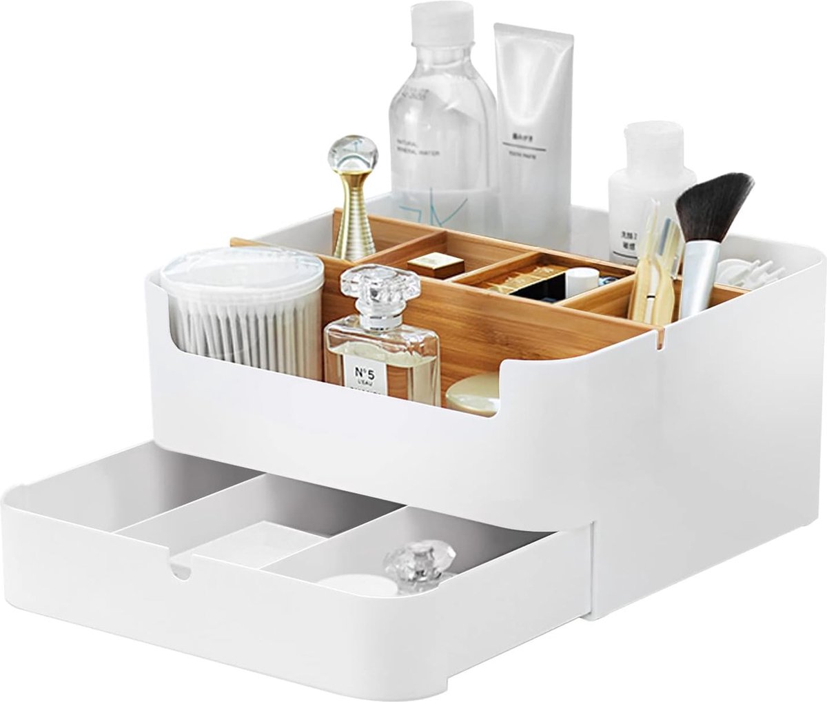 Goedkoopste Bureau-organizer, bamboe, make-up-ladebox, cosmetica-opslag met laden in 6 vakken, multifunctionele bureau-opbergdoos voor cosmetica, stationery