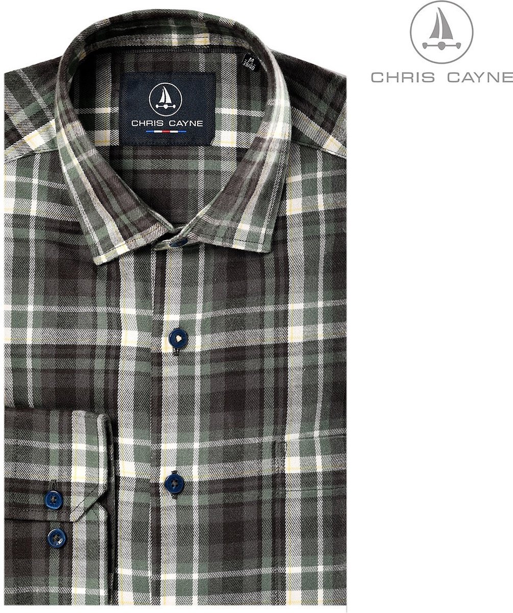 Chris Cayne heren blouse - overhemd heren lange mouwen - 1005 - groene ruit - maat L