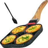 MK - Pannenkoekenpan Inductie - Pancake Pan - Omeletpan - Omeletmaker - Eierpan- anti aanbak - 4 vakjes - Wood