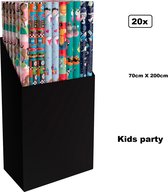20x Rol inpakpapier 70cm x 200cm Kids/party assortie - Feest thema party inpakken kado verschillende dessins