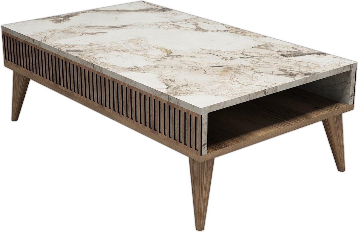 Skye Decor Woonkamer Meubels - Koffietafel in Walnoot & Wit Melamine Coating - Stijlvol Deeltjesbord Design - Ruime Afmetingen 105x60x34.6cm