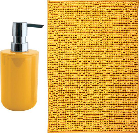 MSV badkamer droogloop mat - Genua - 50 x 80 cm - met bijpassende kleur zeeppompje - saffraan geel