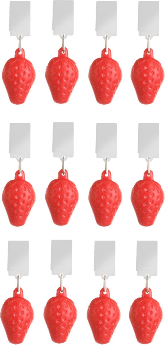 Esschert Design Tafelkleedgewichten aardbeien - 12x - rood - kunststof - voor tafelkleden en tafelzeilen