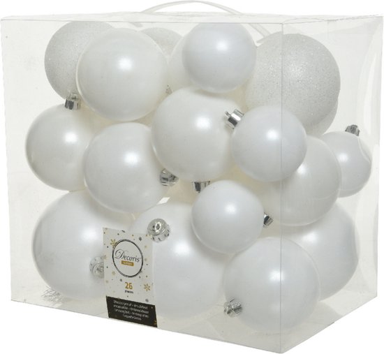 Grote witte ballen als kerstdecoratie voor de kerstboom, extra grote brugvaste 120 mm sneeuwballen van glinsterende kunststof en sneeuwlocken, ornamentenset met 8 stuks