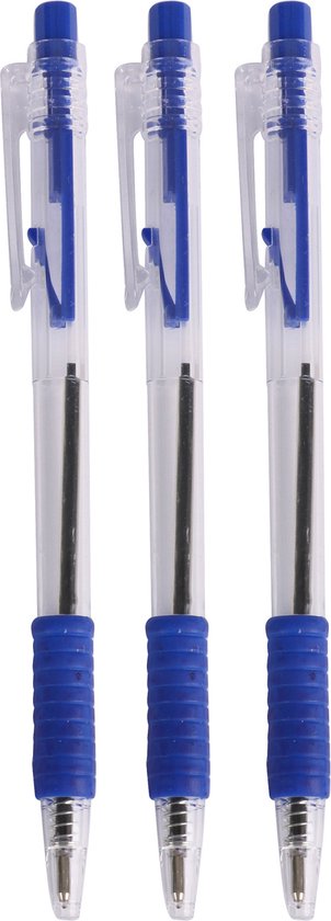 Urban Living Balpennen - 8x stuks - blauw - softgrip - kliksysteem